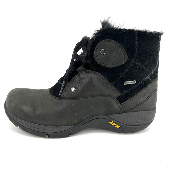 Dansko Women's 5.5 EU36 Black Leather Suede Candice Ankle Boots Lace Faux Fur - Picture 1 of 8